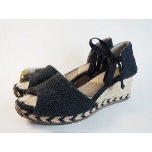 UGG Australia Black Woven Espadrilles Wedge Heeled Sandal, Size 7 | 38